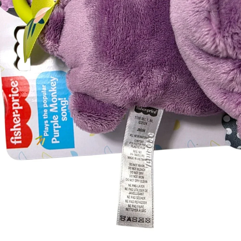 Fisher-Price Baby Stroller Toy Sing & Go Purple Monkey Musical Sensory Plush New